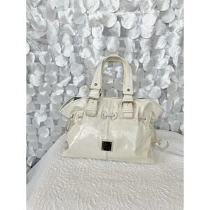 Dooney & Bourke Vintage Cream Chiara Purse Patent Leather Drawstring Bag Satchel